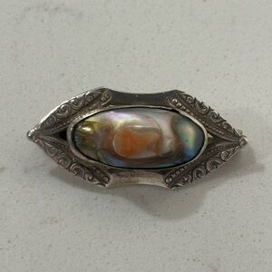VINTAGE 925 Sterling Silver 'Mother of Pearl' Shell Filiigree Brooch Pin
